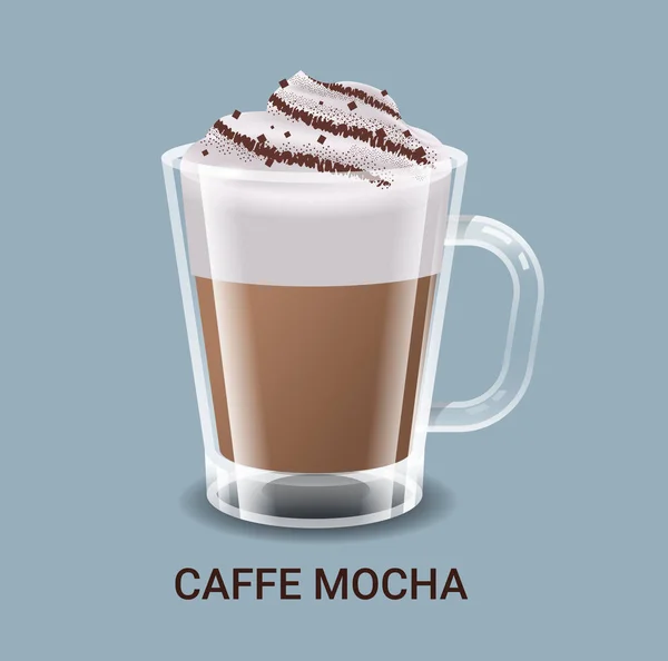 Realistischer Kaffee im Glas heißer Kaffee-Mokka-Drink — Stockvektor