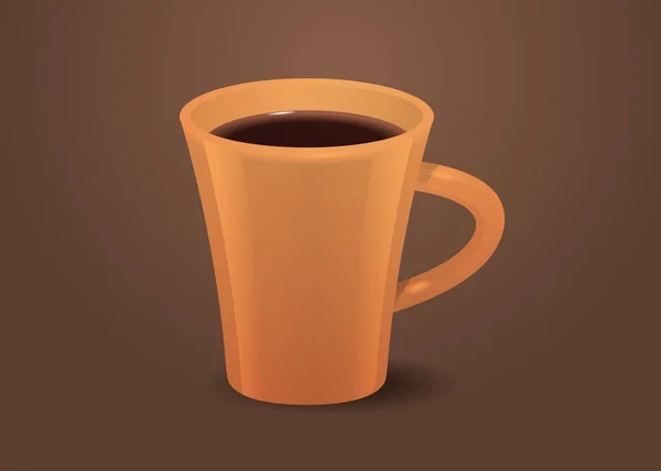 오렌지 컵에 있는 현실적 인 커피 미국식뜨거운 물 수평 음료 — 스톡 벡터