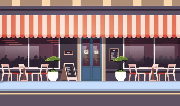 Μοντέρνο καλοκαίρι καφέ κατάστημα εξωτερικό άδειο δεν ανθρώπους δρόμο εστιατόριο βεράντα υπαίθρια καφετέρια κτίριο — Διανυσματικό Αρχείο
