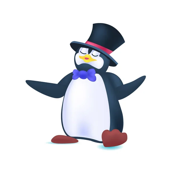 Söt pingvin djur ikon antarktisk fågel i festlig hatt full längd — Stock vektor