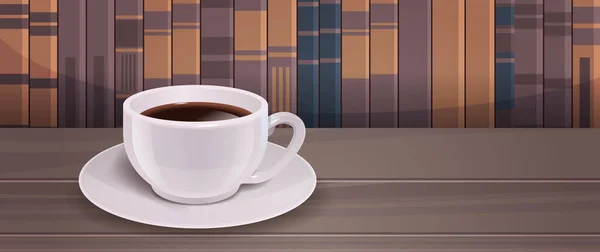 Café realista na xícara branca na mesa de café bebida americana quente — Vetor de Stock