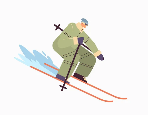 Skieur homme sportif ski faire des activités vacances d'hiver concept pleine longueur horizontale — Image vectorielle