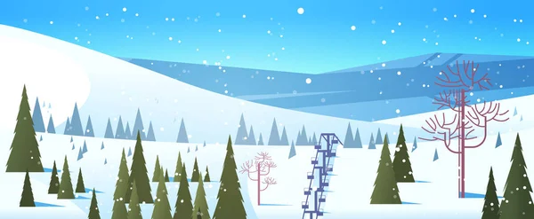 Domaine de ski téléphérique dans les montagnes enneigées vacances d'hiver concept beau paysage arrière-plan — Image vectorielle