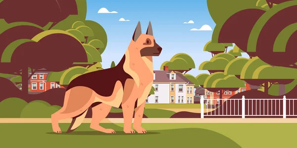 Német juhász séta szabadban aranyos kutya szőrös ember barát háziállat fogalom — Stock Vector