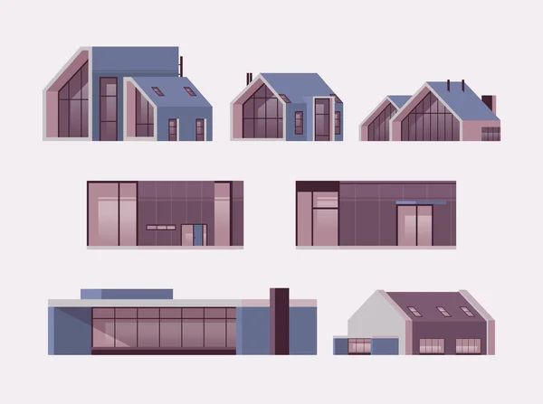 Conjunto de casas modernas de paneles sándwich contemporáneo respetuoso del medio ambiente casa edificios colección modular vivienda — Archivo Imágenes Vectoriales