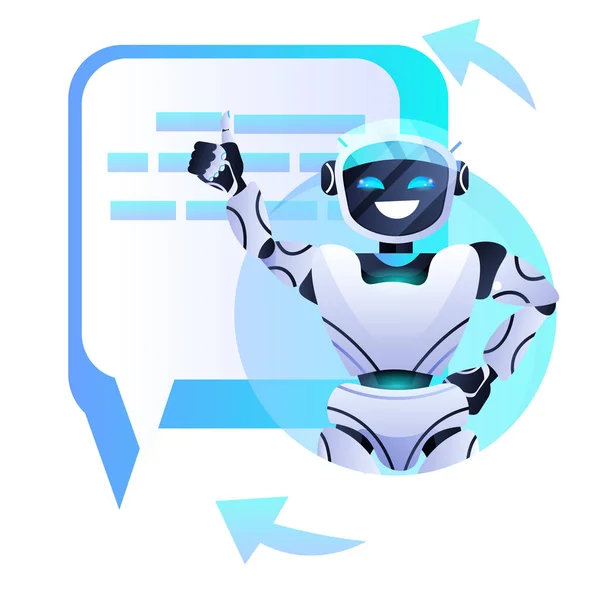 Robot chatbot assistant with speech bubble online communication artificial intelligence concept — Stock Vector