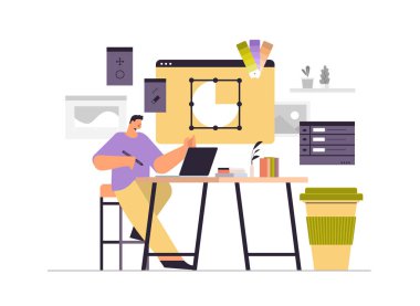 Web sayfası tasarımı üzerinde çalışan web kullanıcı arayüzü oluşturan grafik düzenleyici ile kalem çizimi