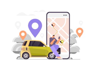 İş kadını mobil uygulama taşımacılık servis paylaşım konseptinde araba sipariş ediyor