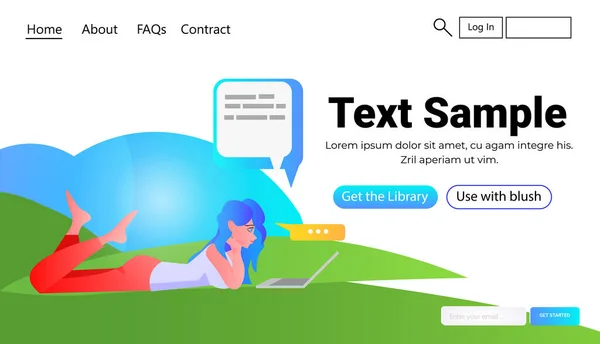 Женщина с помощью мессенджера на ноутбуке социальная сеть чат пузырь концепции общения — стоковый вектор