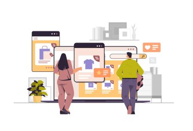 Insanlar bilgisayar uygulamasında dizüstü bilgisayardan eşya seçiyorlar çevrimiçi alışveriş dijital pazarlama ekommerce kavramı