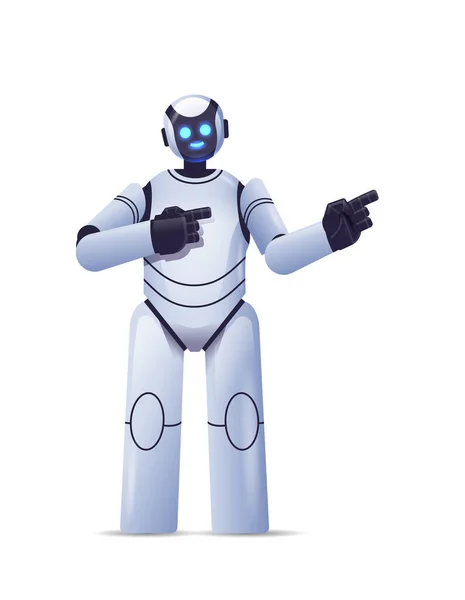 Schattig robot cyborg wijzen op iets moderne robotachtige karakter kunstmatige intelligentie technologie concept — Stockvector