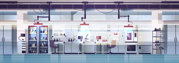 Moderne Laboreinrichtung leer keine Menschen Chemielabor horizontal — Stockvektor
