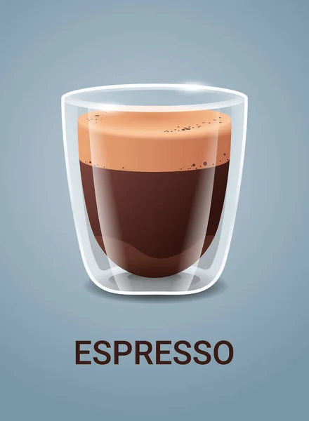 Caffè realistico in tazza di vetro bevanda espresso caldo — Vettoriale Stock