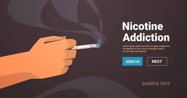 Mänsklig hand rökning cigarett dåliga vanor ohälsosam livsstil nikotinberoende koncept — Stock vektor