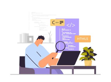 Web geliştirici yazılım ve programlama kavramının dizüstü bilgisayar ekran geliştirmesinde program kodu oluşturuyor