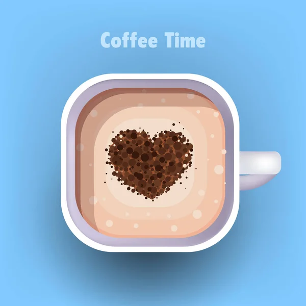 Realistic cappuccino with heart sign hot americano drink coffee break concept — Stockvektor