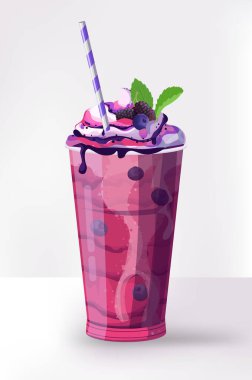 Gerçekçi meyveli smoothie taze böğürtlen kokteyli dikey