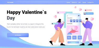 Sevgililer Günü 'nü kutlayan sevgi dolu bir çift. Aşık kadın akıllı telefonlar kullanıyor.