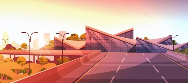 Jövő város futurisztikus szokatlan formák épületek modern építészet városi város naplemente városkép háttér — Stock Vector