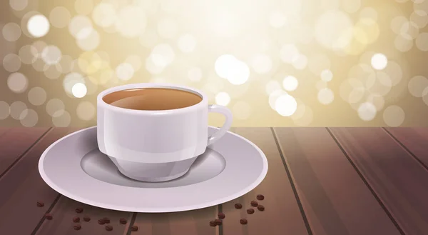 Café realista en taza blanca en la mesa de café americano caliente bebida horizontal — Archivo Imágenes Vectoriales