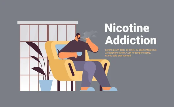 Hombre fumar cigarrillo malos hábitos estilo de vida poco saludable adicción a la nicotina no fumar concepto — Archivo Imágenes Vectoriales