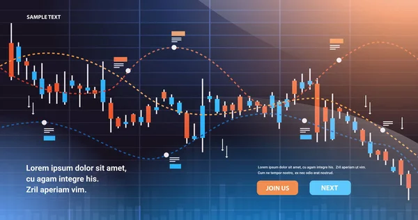 Queda de mercado de ações gráfico de negociação candlestick gráfico conceito de tendências de economia de investimento financeiro — Vetor de Stock