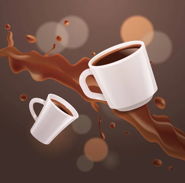 Realistické espresso káva v bílých pohárech horké americano nápoj vektorové ilustrace — Stockový vektor