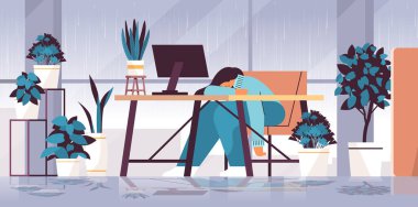 İş yerinde uyuyan bunalımlı iş kadını çaresiz ruh sağlığı hastalıkları depresyon stresi yaşıyor.