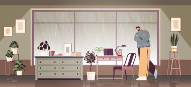 Depresyonda olan işadamı, iş yerinde umutsuzluğa kapılmış akıl sağlığı hastalıkları depresyonu yaşıyor.
