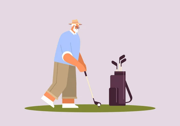 senior man playing golf aged player taking a shot active old age concept horizontal