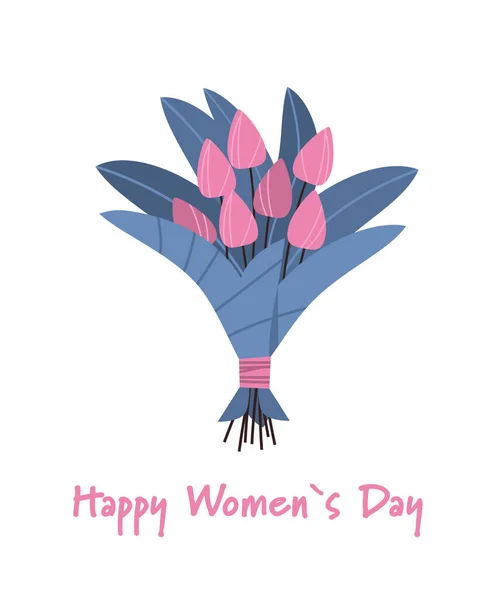 Buchet de flori de lalele 8 martie fericit femei zi sărbătoare concept salut carte verticală — Vector de stoc