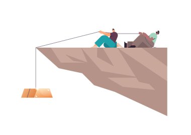 Yarış işadamlarının altın külçelerini dipsiz kuyudan çıkarmaları ekonomik sorunlara çözüm kavramı.