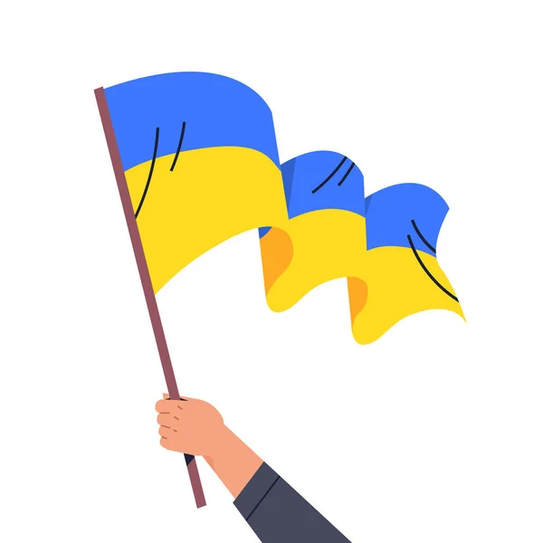 Menschliche Hand mit ukrainischer Flagge beten für den Frieden in der Ukraine retten die Ukraine vor Russland stoppen Krieg Konzept — Stockvektor