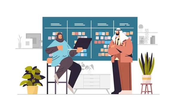 Arabe gens d'affaires planification jour planification rendez-vous dans l'ordre du jour réunion plan gestion du temps concept — Image vectorielle