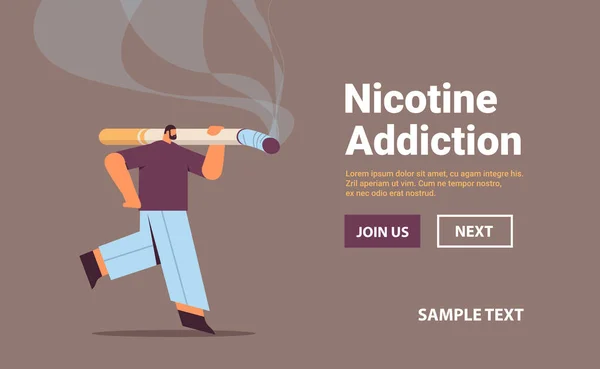 Man bär enorma cigarett dåliga vanor ohälsosam livsstil nikotinberoende ingen rökning koncept — Stock vektor