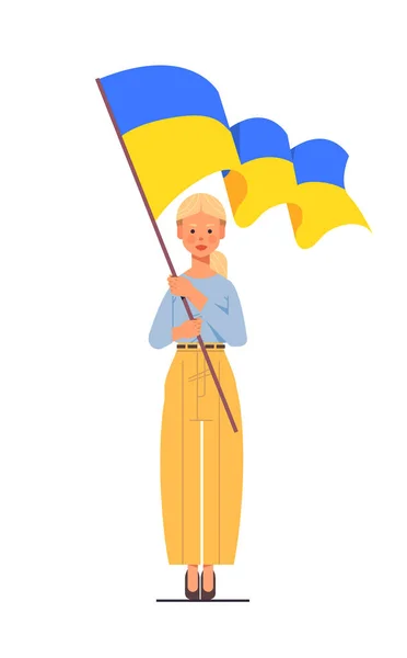 Жінка, що тримає український прапор молиться за Україну за мир, за винятком України від російської концепції зупинки війни — стоковий вектор