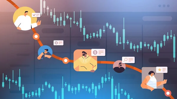 Händler analysieren fallende Börsenhandelskurve Kerzenständer-Diagramm Finanzinvestitionsökonomie Trends — Stockvektor