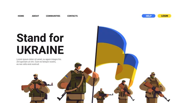 Ukrajinští vojáci v plné zbroji speciální nucené ukrajinských obránců ve vojenských oděvech ozbrojené síly Ukrajiny zastavit válku — Stockový vektor