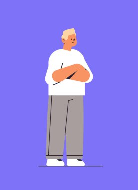 Gündelik elbiseli adam yakışıklı adam ayakta duran erkek çizgi film karakteri tam boy dikey