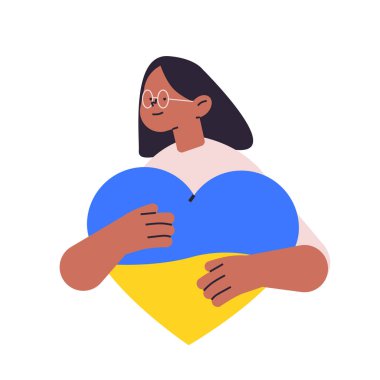 Ukrayna 'yı Rusya' dan kurtarmak için Ukrayna 'ya dua eden mavi kalpli Ukraynalı kadın savaş kavramını durdurun.