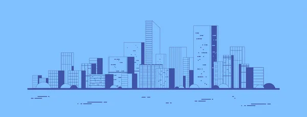 Moderne Stadt Ansicht Wolkenkratzer Stadtbild Hintergrund urbanes Leben dünne Linie Stil — Stockvektor