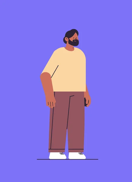 Mann in lässiger Kleidung niedlich Kerl stehend Pose männlich Zeichentrickfigur volle Länge vertikal — Stockvektor