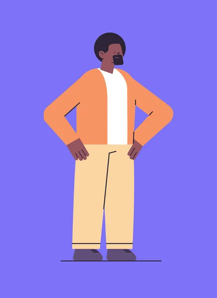 African american man in casual clothes cute guy standing pose male cartoon character full length — Image vectorielle