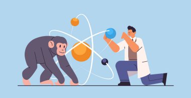 Bilim adamı deneysel maymun biyolojik genetik mühendisliği araştırması yapan veterinerlerle laboratuarda deneyler yapıyor.