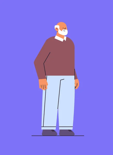 Senior homme en vêtements décontractés grand-père pose debout mâle personnage de bande dessinée pleine longueur — Image vectorielle