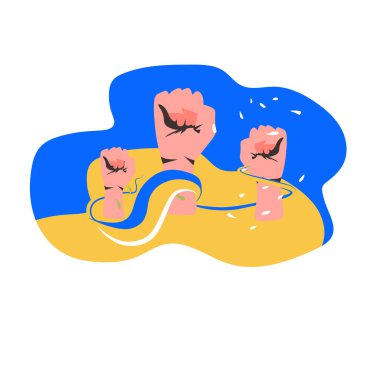 Ukrayna bayrağına karşı yumruklarını kaldırarak Ukrayna 'ya barış için dua et Ukrayna' yı Rusya 'dan kurtar savaş kavramını durdur