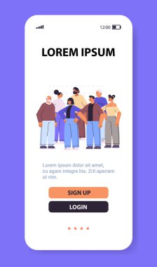 bir grup karışık ırk insanı tam uzunlukta kopyalama alanı dikey çizimi