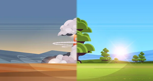 Ядерний Вибух Зростаючий Вогнепальний Атомної Грибної Хмари Вибух Зеленому Дереві — стоковий вектор