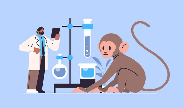 Scientifique Faisant Des Expériences Laboratoire Avec Vétérinaire Animalier Avec Singe — Image vectorielle