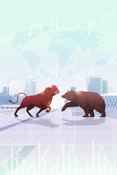 Rozzlobený Boj Býk Medvěd Napadení Představují Nebezpečné Savců Trhu Trend — Stockový vektor